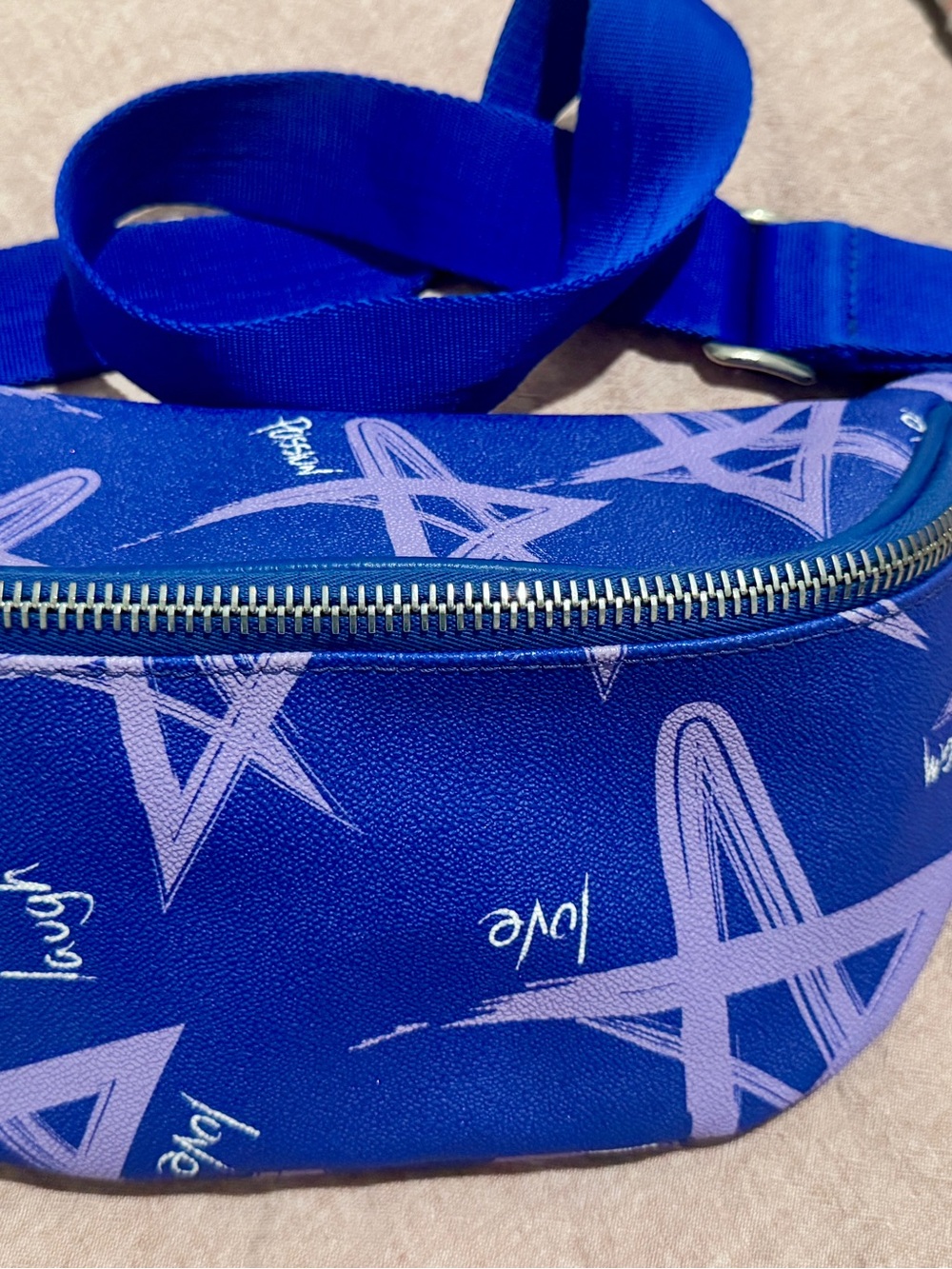 Blue Graphic Crossbody Bag with Lilac Star Motif
